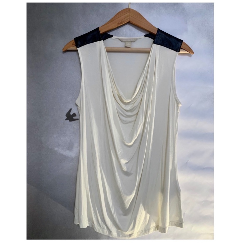Cowl Neck Off White Faux Leather Tank